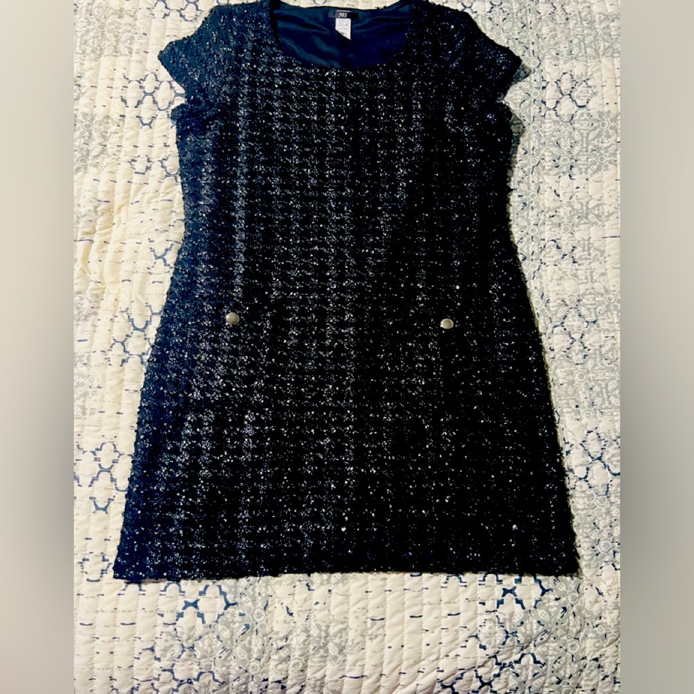 Size 16 KBS Black & Silver Sparkly Stretch Lined Dress Very Flattering EUC